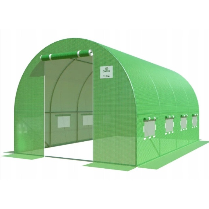 Tunel de gradina, 2x4m, 8m2, cu feronerie metalica, 6 feroniera cu plasa, usi cu fermoar