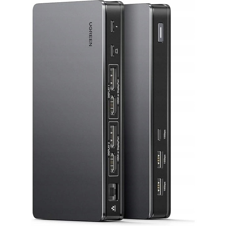 Statie de docare UGREEN 9 in 1, 4K, 10Gbps, 2 x HDMI, 2 x DisplayPort, 3 x USB-A 3.0, 1 x USB-C 3.0, cititor carduri SD/TF, Ethernet, multicolor