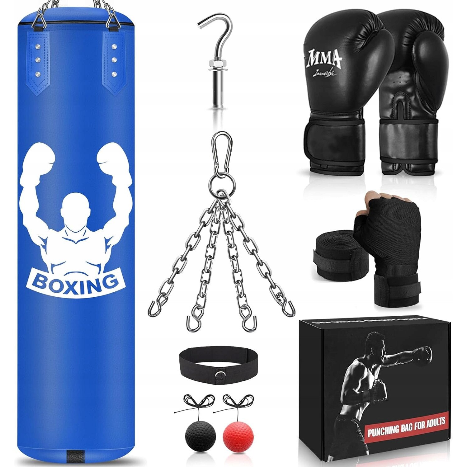 Minge Box Set sac de box 120 cm, manusi 12 OZ, minge reflexiva, piele PU - eMAG.ro
