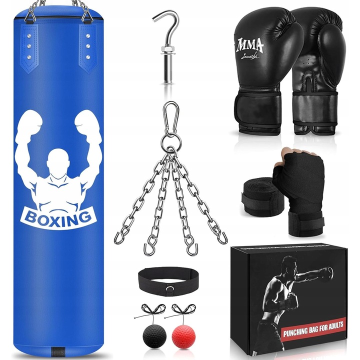 Set sac de box 120 cm, manusi 12 OZ, minge reflexiva, piele PU