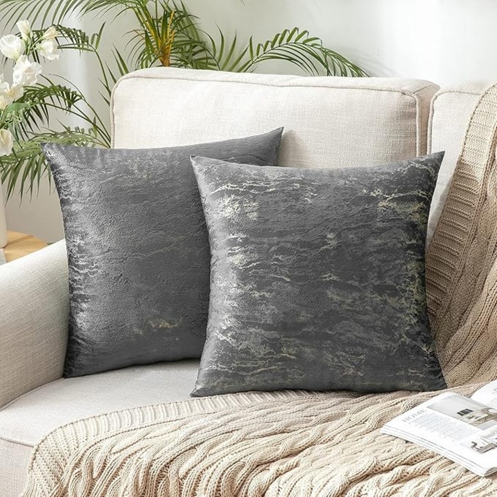 2x Fata de perna Decorativa 50x50 GRI MARMOR CATIFEA - Miulee