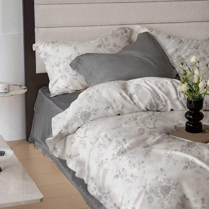 Lenjerie pat dublu Finet Bumbac 6 piese cu husa saltea 160x200 sau 180x200 cm, pilota 200x230 cm, 2 fete perna 50x70 si 70x70 cm, Gri Deschis, Ralex Pucioasa