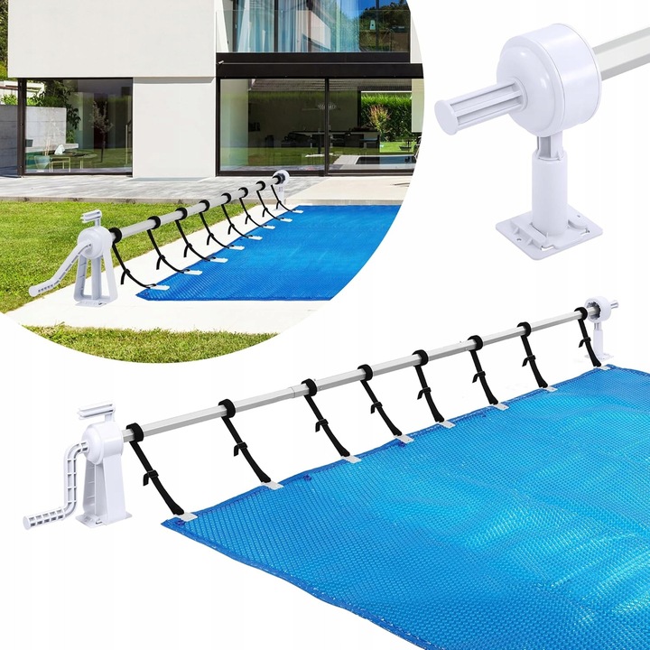 Sistem mobil de infasurare pentru piscina, 1,05 - 6,15 m, aluminiu, accesorii pentru plandeci solare, 8 benzi de prindere