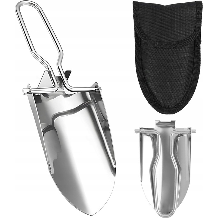 Lopata multifunctionala pliabila din inox, 23x13cm, argintie, set cu geanta de transport