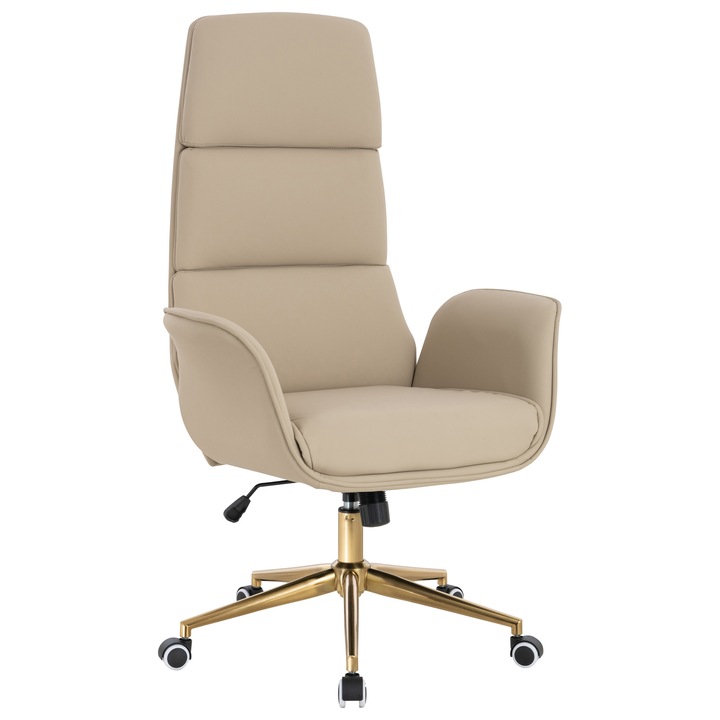 Scaun de birou, Votana, HR850K, Piele Ecologica Premium Soft, Baza Aurie, Crem
