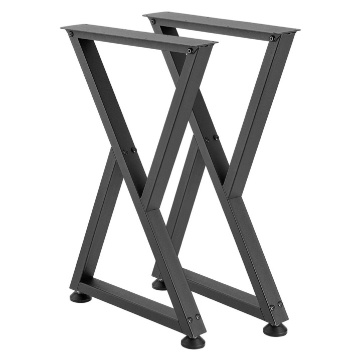 Set 2 picioare de masa, Otel, Negru, 740x472 mm, max 1000 kg, Nivelare reglabila