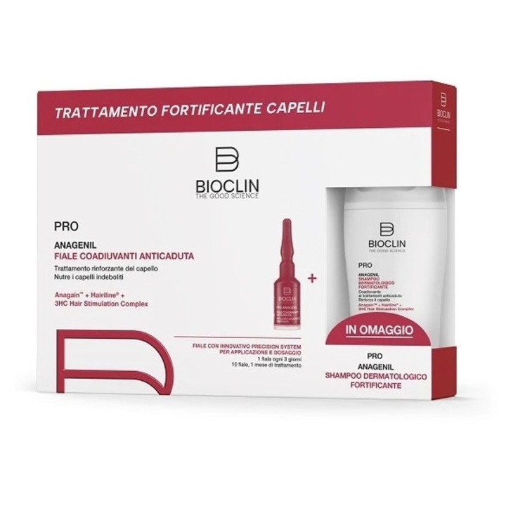 Kit BioClin PRO Anagenil 10 Fiole + Shampoo Fortifiant 150ml, Biotina, Unisex, Fragil
