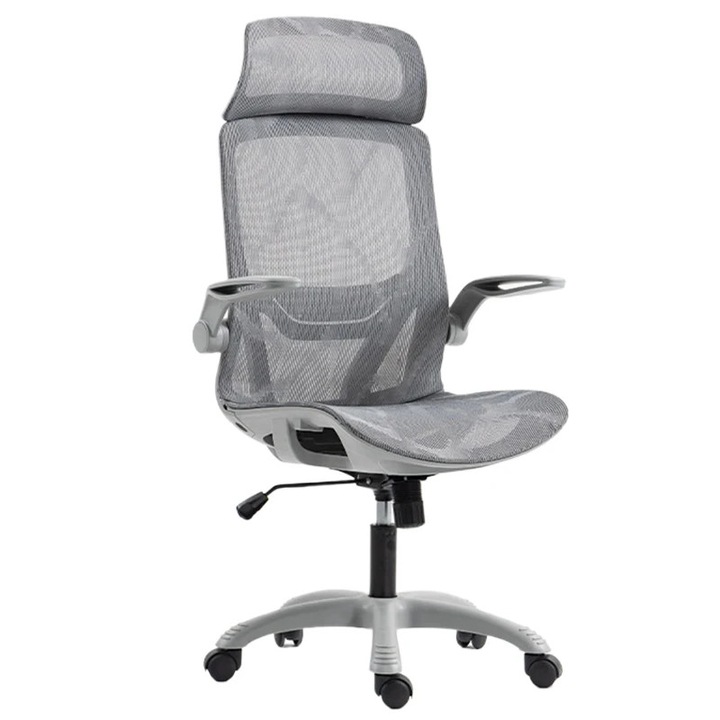 Scaun gaming, Scaun birou ergonomic din mesh, Cotiere 3D reglabile, Inclinare 110°, Spatar inalt respirabil, Gri inchis