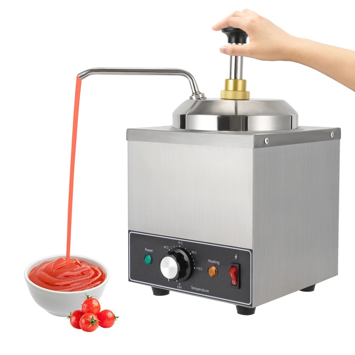 Dozator de sos comercial, electric cu o singura pompa, incalzit, 2 l capacitate, 650 W, 220 V/50 Hz, otel inoxidabil 201, argintiu