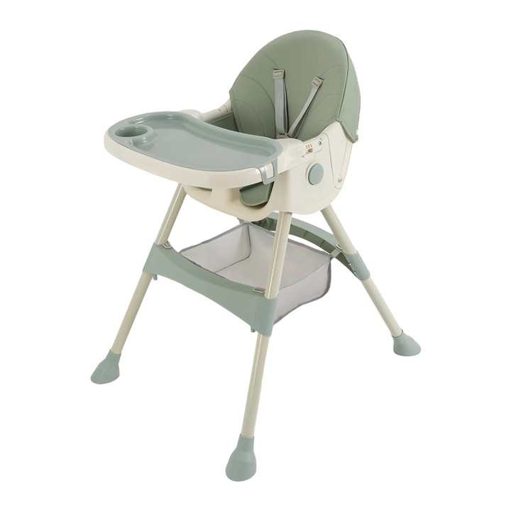 Scaun inalt pentru bebelusi, scaun de masa & balansoar 2‑in‑1, roti pivotante 360°, reglabil, 6 luni–3 ani, verde deschis