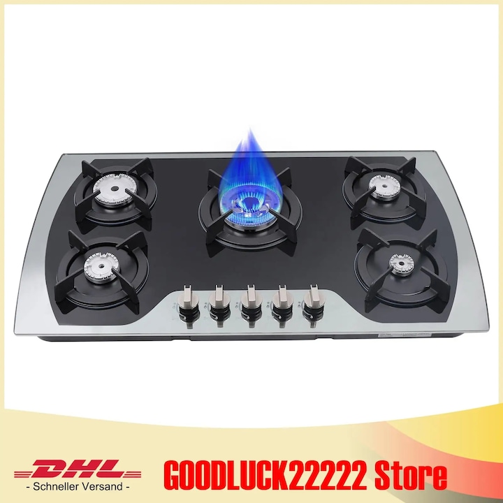 Aragaz pe gaz pentru bucatarie, Plita incorporabila, 5 arzatoare, Inox, Fara dispozitiv de aprindere, Pentru acasa si restaurant