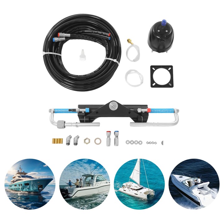 Kit directie hidraulica, Directie pentru motor outboard 150 CP, Set hidraulic complet pentru barca/ambarcatiune, Negru