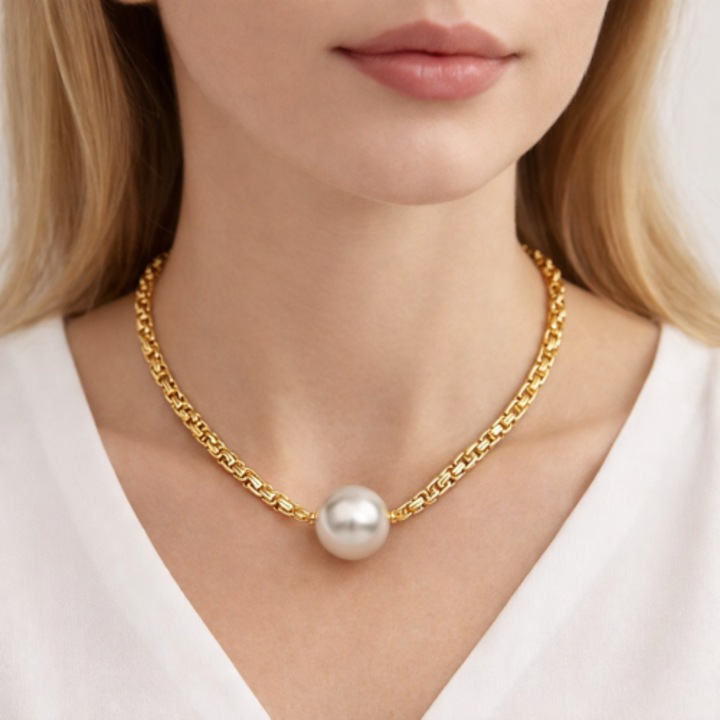 Colier cu sfoara regala si perla alba, Colibra, design clasic, elegant