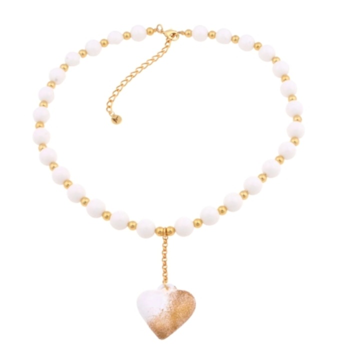 Colier Colibra, agat alb, inima mare, 42x7cm, 1cm, 2.8x3cm