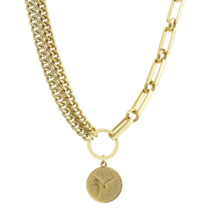 Colier Colibra, lungime 39cm + 8cm, latime 1-1,5cm, diametru pandantiv 2,5cm