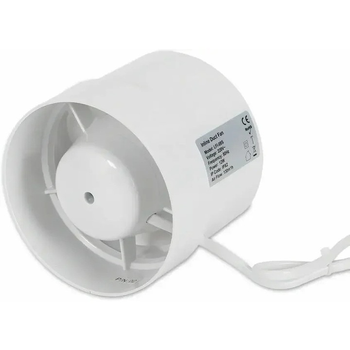 Ventilator baie, Ventilator de evacuare, 2200 RPM, Zgomot redus 38 dB, 130 m³/h Debit aer, Carcasa ABS, Motor din cupru, Alb