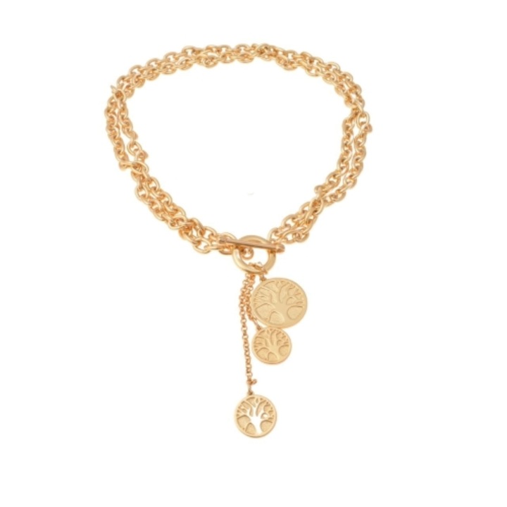 Colier dublu Colibra cu pandantive in forma de copac, 49cm auriu