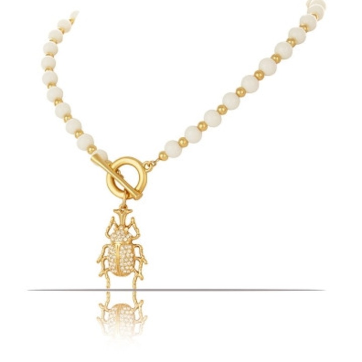 Colier Colibra, Beetle Brilliance, pozlatat, agat, 44cm, 4x3cm auriu