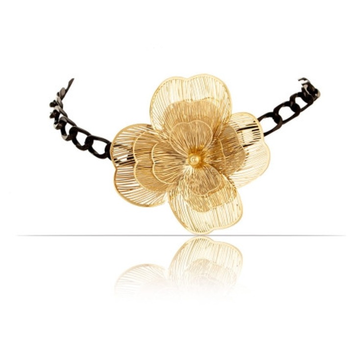 Colier Colibra cu floare aurie, 34x0,8cm, negru/auriu