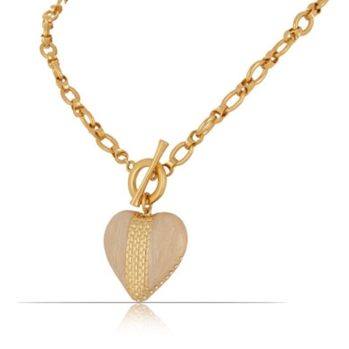 Colier Colibra cu inima perlata, cristale Preciosa, 45cm, 4x3,5cm auriu