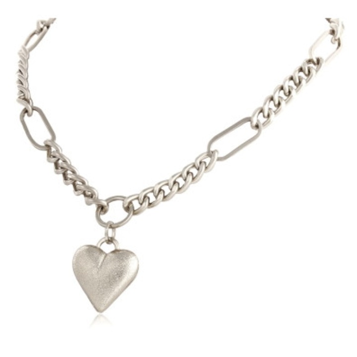 Colier dama Colibra cu pandantiv in forma de inima, argintiu, 45cm