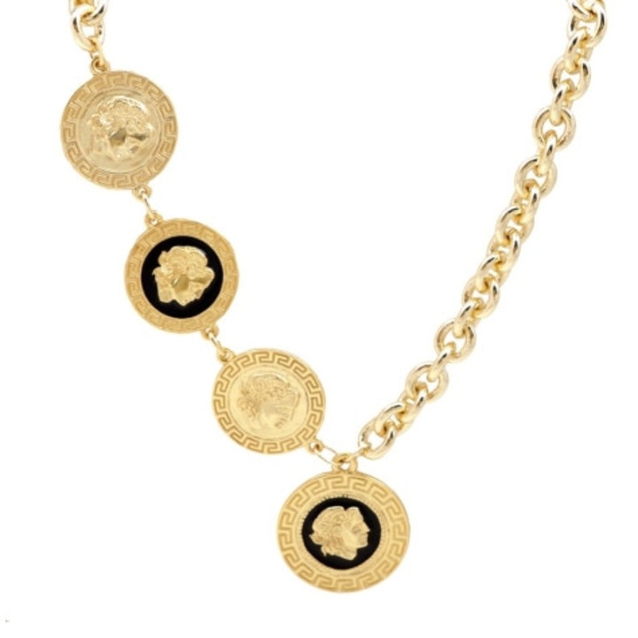 Colier cu 2 monede emailate si 2 fara, Colibra, 42cm + 8cm auriu