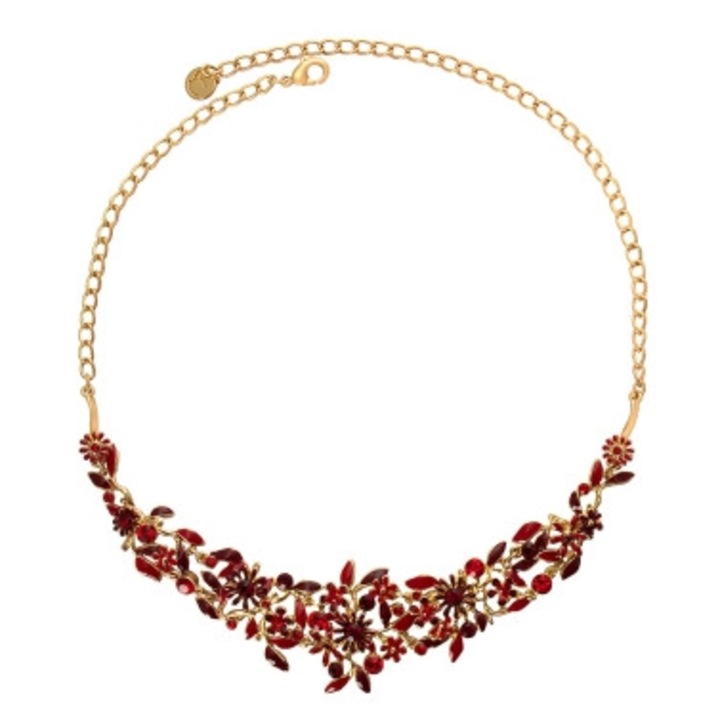 Colier Colibra, model Blossom, cristale Preciosa, rosu, 46x3cm
