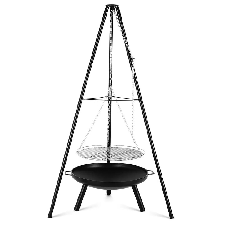 Gratar cu carbuni cu rotisor, Gratar rotativ suspendat, Otel inoxidabil, Bol de foc/Cos de foc, Usor de curatat, Protectie la suprapresiune