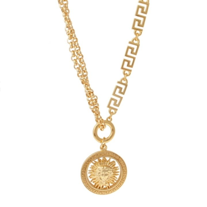 Colier Colibra, soare cu lant grecesc, 38cm+7cm, 4cm diametru auriu