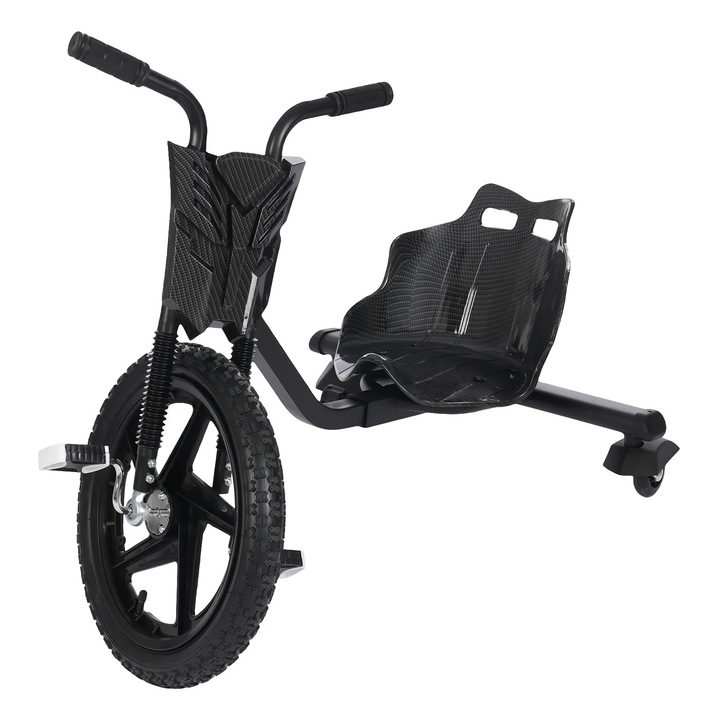 Tricicleta drift pentru copii, Drift trike, Roti spate cu lumini, Sezut reglabil, Pedale antiderapante, Sarcina maxima 80 kg, Negru