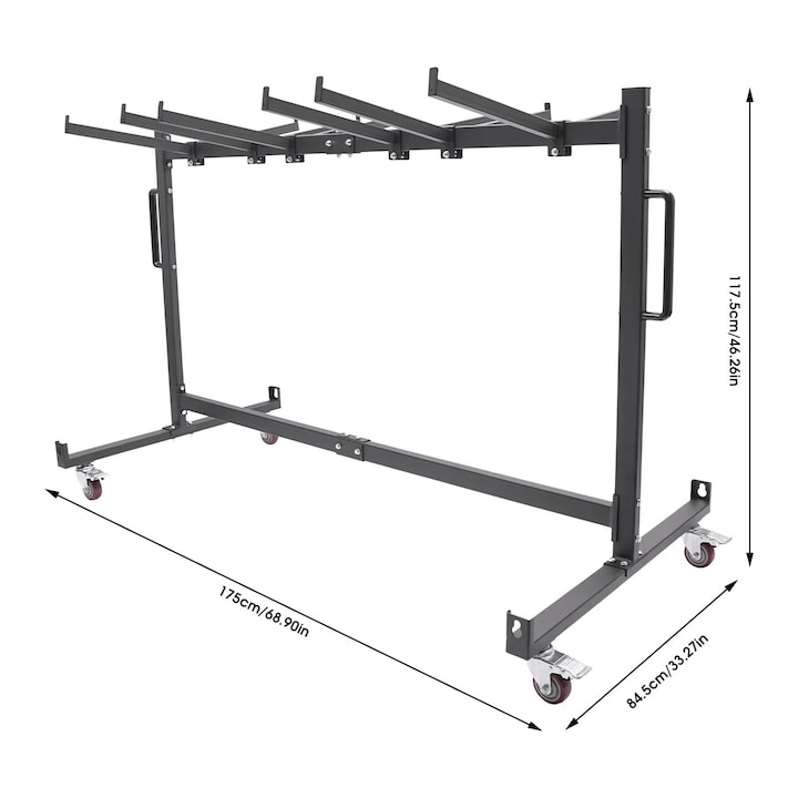 Carucior pentru scaune si mese pliabile, Suport pentru scaune si mese, Patru roti pivotante, Depozitare si transport, Gri