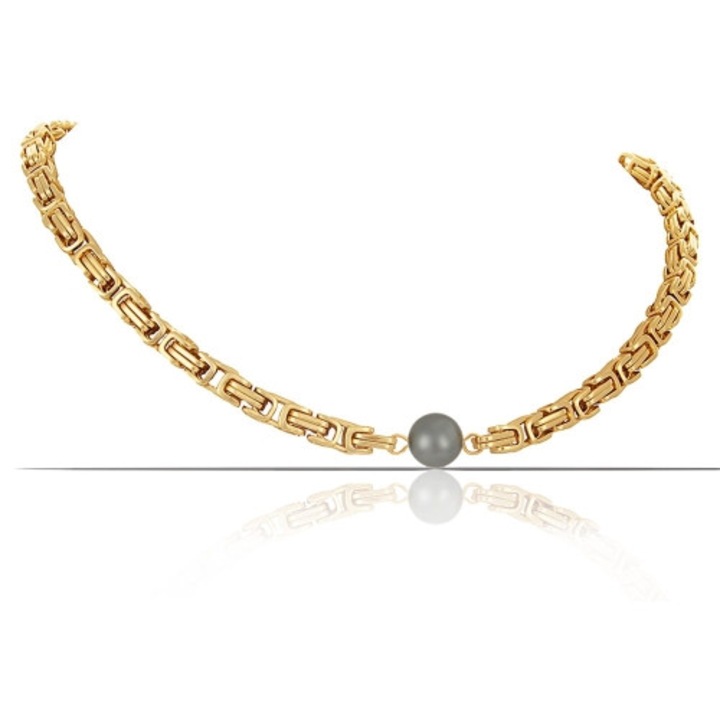 Colier Colibra, model cu impletitura regala, perla gri, 46x7cm