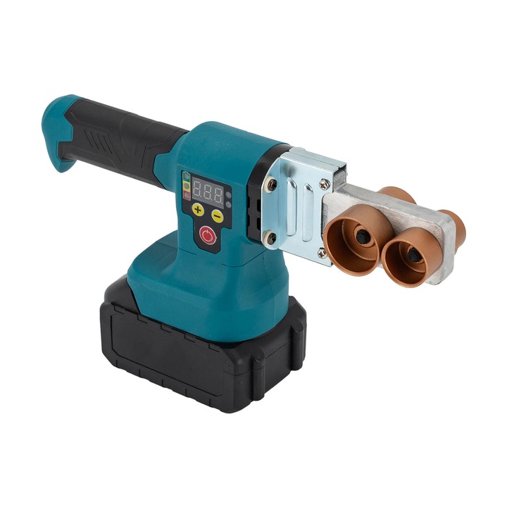Aparat de sudat tevi din plastic, Masina de sudura tevi cu acumulator, 280 W, Acumulator Li-Ion, 5 capete de sudura, Pentru tevi de apa, Albastru