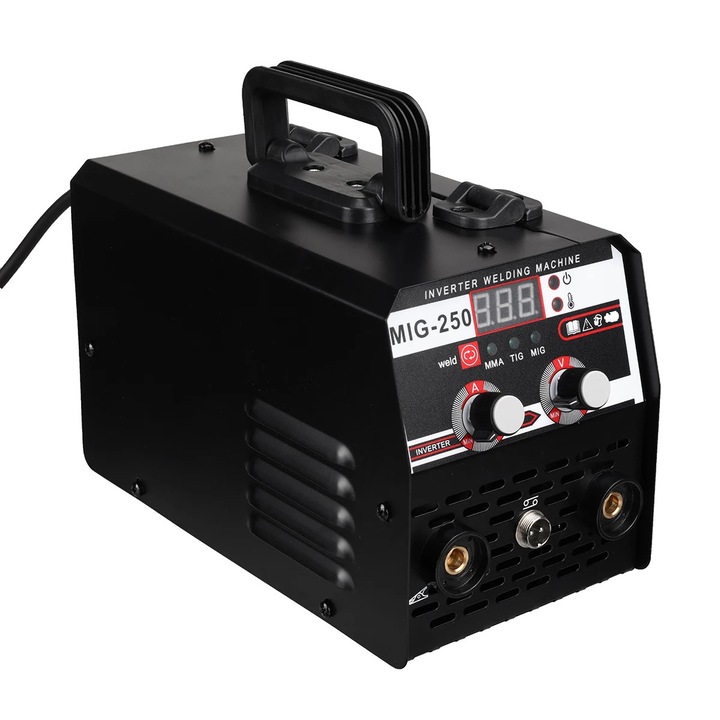 Aparat de sudura MIG/TIG/MMA, MIG-250 invertor, 3 in 1, 200 A, 220 V, fara gaz/flux, afisaj LED, rosu ruginiu