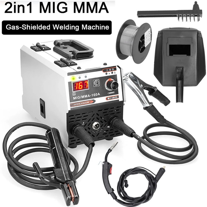Aparat de sudura, 2-in-1 MIG/MMA Invertor DC IGBT, Cu gaz de protectie, Alimentare automata a sarmei, 30, 5×15, 5×20, 5 cm, 5, 36 kg, Stecher UE, Negru