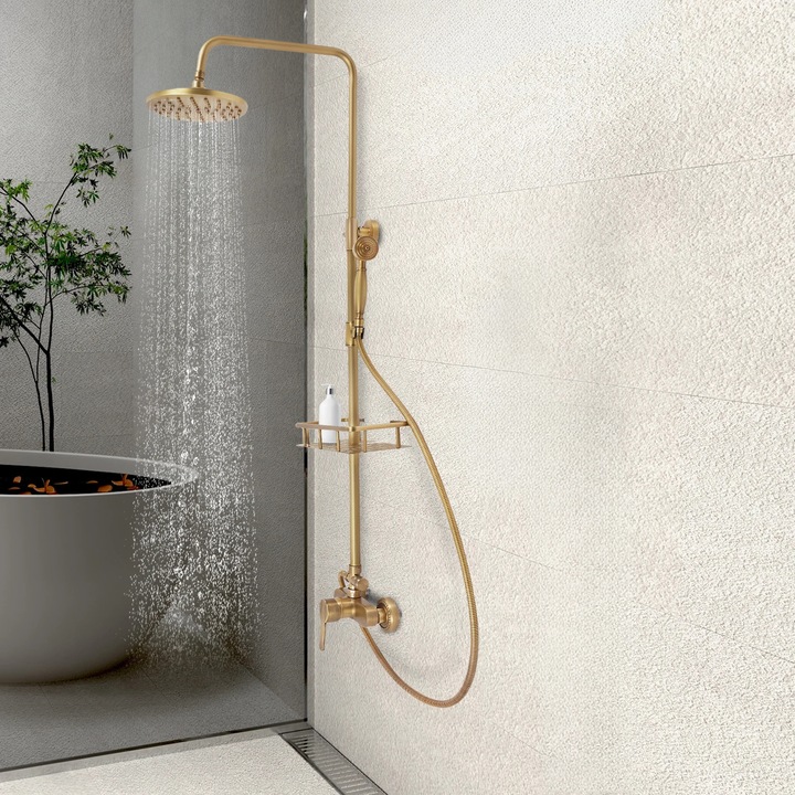 Set de dus, clasic, otel inoxidabil, finisaj lucios, rezistent la coroziune, montaj pe perete, instalare usoara