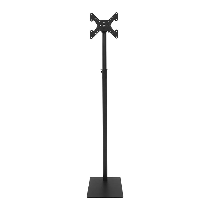 Suport TV, Stand de podea, Pentru TV 36–109 cm, Sarcina 20 kg, Reglaj inaltime 113–184 cm, Inclinare ±15°, Rotire 360°, Otel laminat la rece, Negru