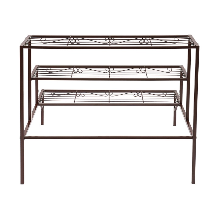 Suport plante, Etajera metalica tip scara pentru ghivece, 3 Nivele, Autoportant, 70×58×60 cm, Asamblare necesara, Culoare bronz