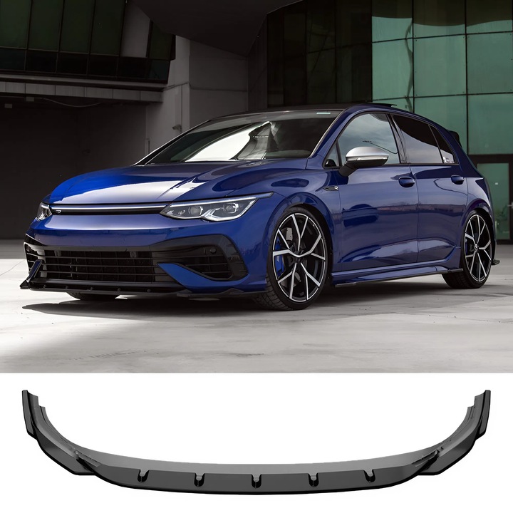 VW Golf MK8 R 2020-2024 Első Splitter Ajak Fekete ABS Műanyag Sport Lökhárító Toldat Könnyen Felszerelhető