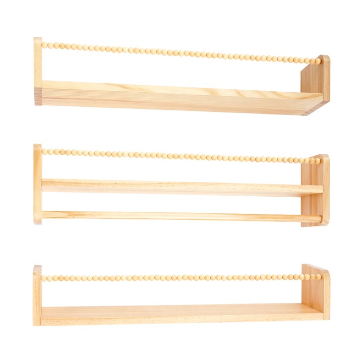 Rafturi Plutitoare din Lemn de Pin, Set 3 Bucati, Rustice, Montaj pe Perete, Depozitare, Dormitor Baie Living, Kaki Inchis