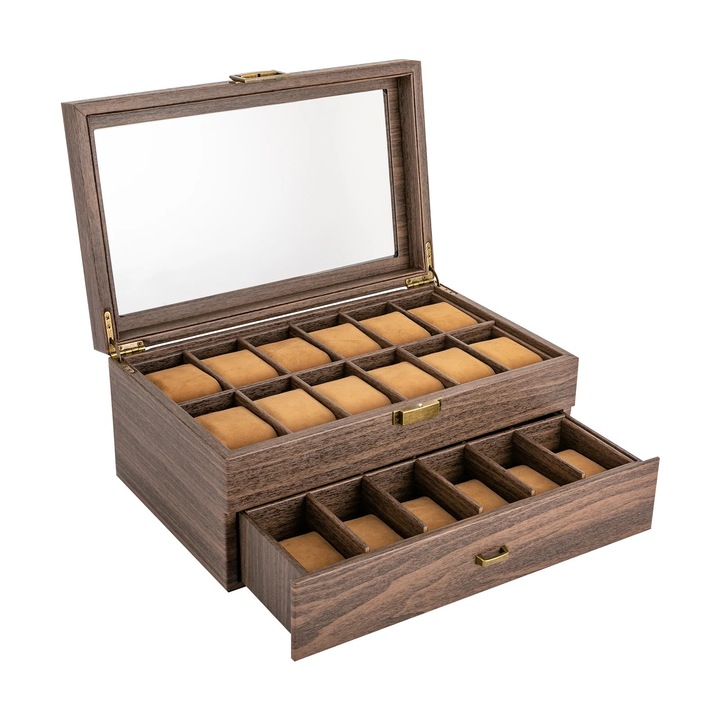 Cutie pentru ceasuri, Organizator, 24 compartimente, Rasina, Maro