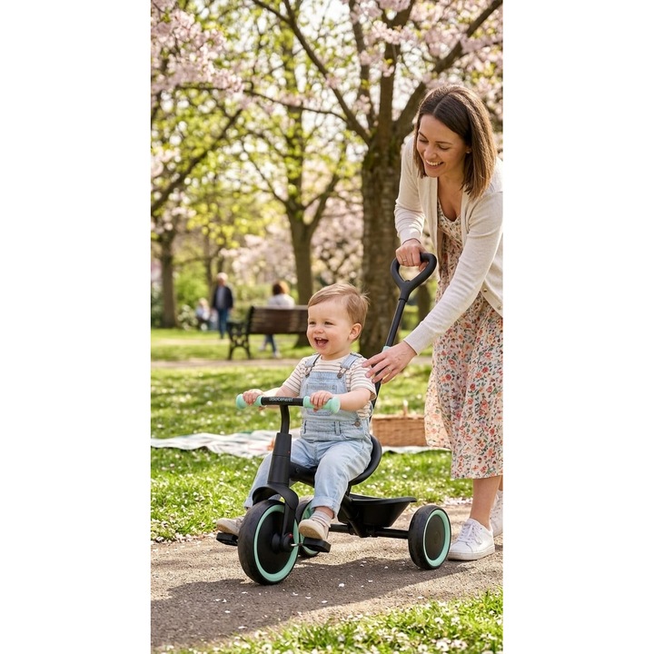 Tricicleta 2 in 1 neagra verde menta cu centura@
