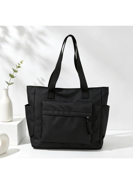 Geanta tote dama eleganta LUXWTB, negru, din nailon hidrofug, spatioasa, purtare in mana/pe umar, pentru naveta, calatorii si cadouri