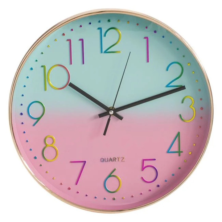 Ceas decorativ perete argintiu ombre verde roz Ø30cm