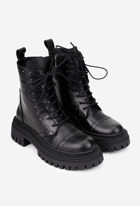 Ghete dama NUR negre din piele naturala cu ornamente