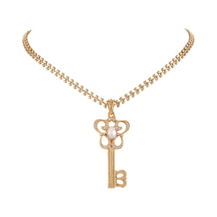 Colier cu pandantiv in forma de cheie, Colibra, cristale albe Preciosa, elegant