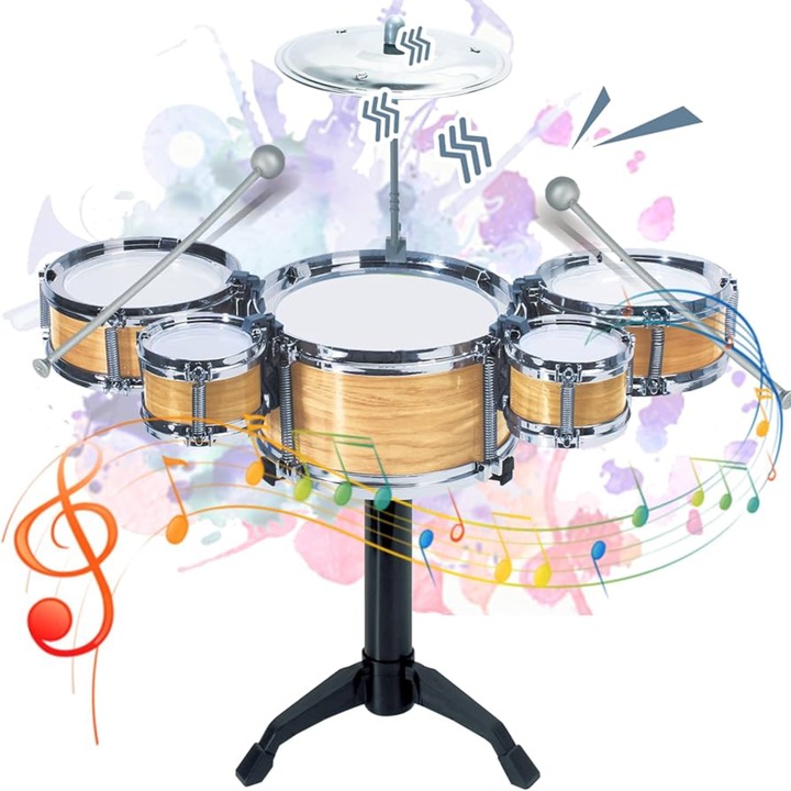 Set Tobe pentru Copii 3+, Jazz Drum cu Scaun, Lumini si Sunete, Instrument Muzical Interactiv