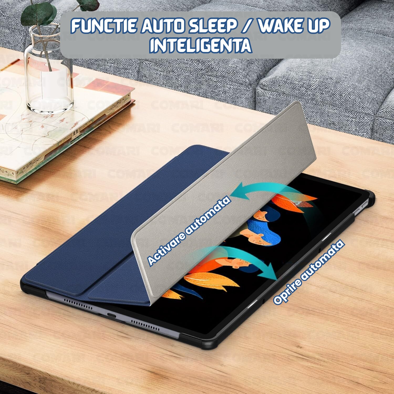 Husa pentru Lenovo Idea Tab Plus 12.1 Comari® EliteCover, protectie completa, functie stand multipla, design elegant tip carte, Starry Night