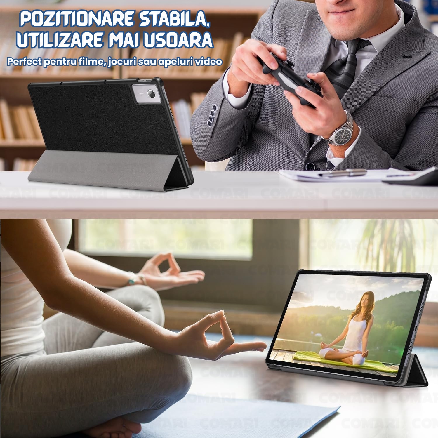 Husa pentru Lenovo Idea Tab Plus 12.1 Comari® EliteCover, protectie completa, functie stand multipla, design elegant tip carte, Starry Night