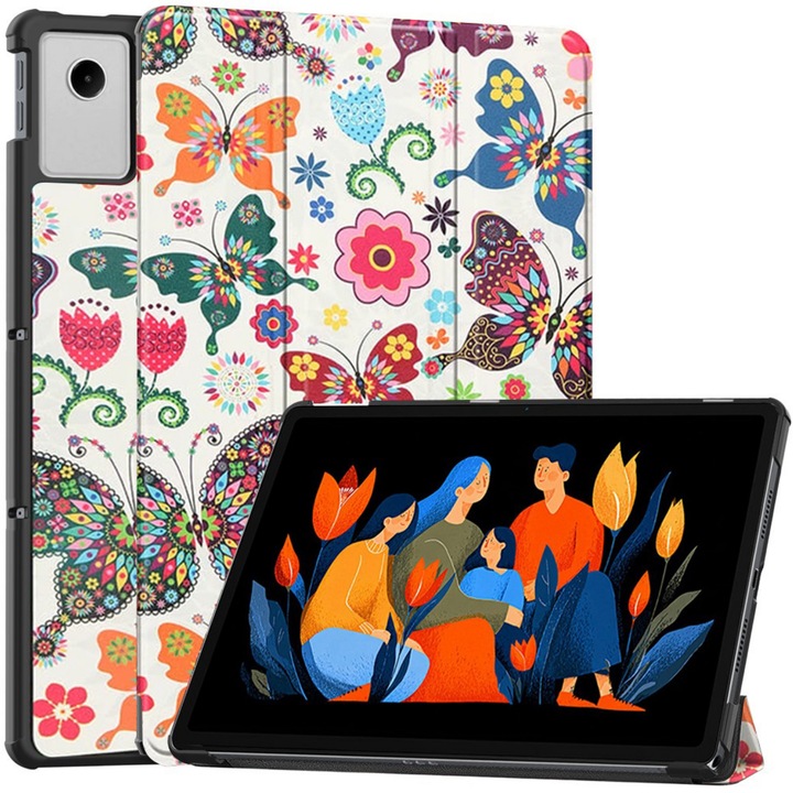 Husa pentru Lenovo Idea Tab Plus 12.1 Comari® EliteCover, protectie completa, functie stand multipla, design elegant tip carte, Butterfly